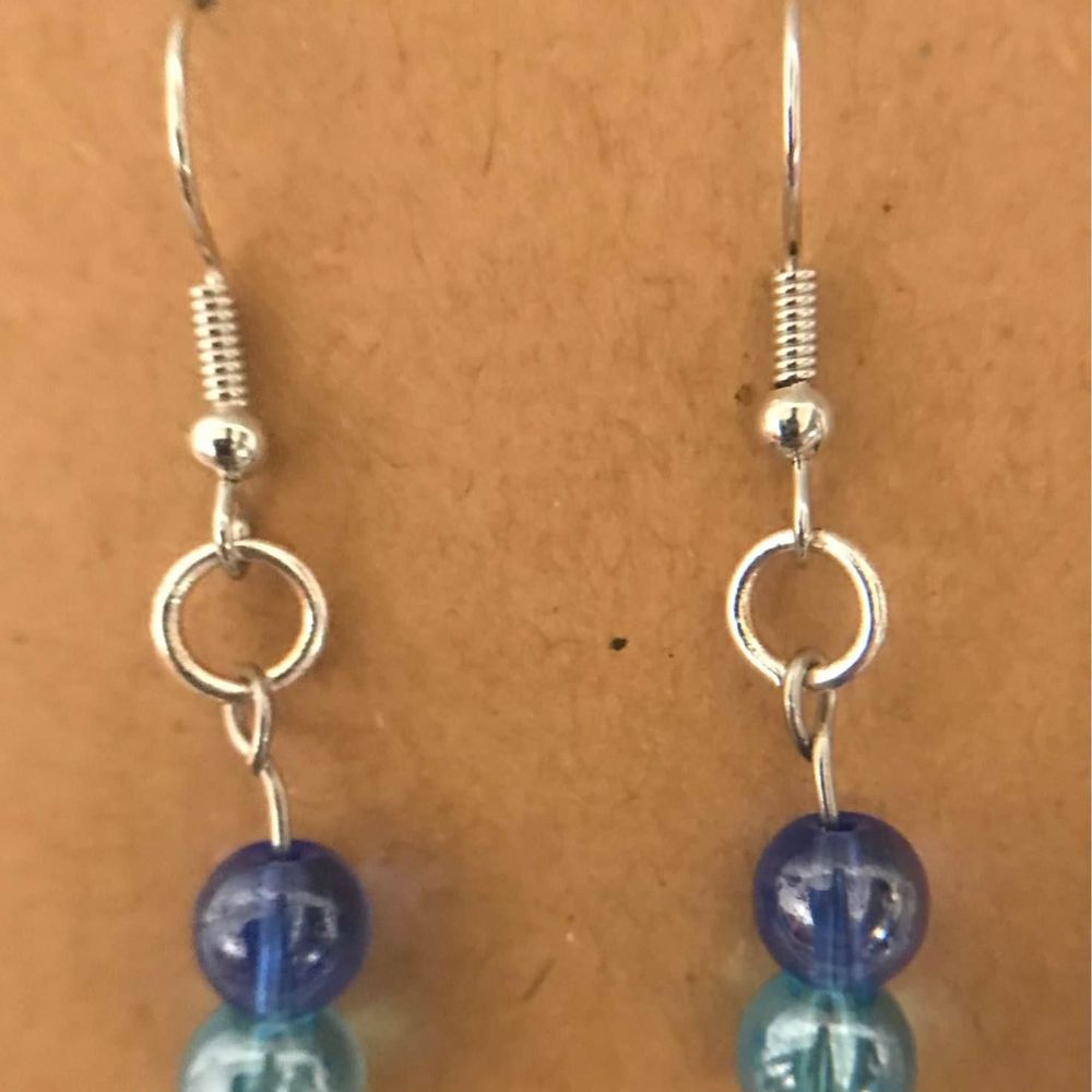 Blue Glass Bead Dangle Earrings Handmade